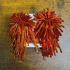 Orange Firework Beaded Clip On Earrings Explosion Burst Atomic Bold Statement